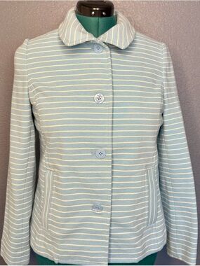 Talbots Petite Blue White Striped Blazer Jacket Textured Button Front Classic